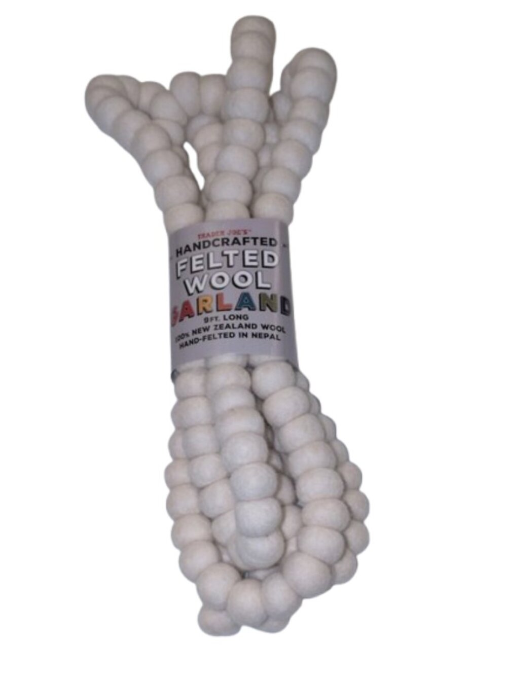 Trader Joe's Felted Wool Garland 9 Ft White New in Package